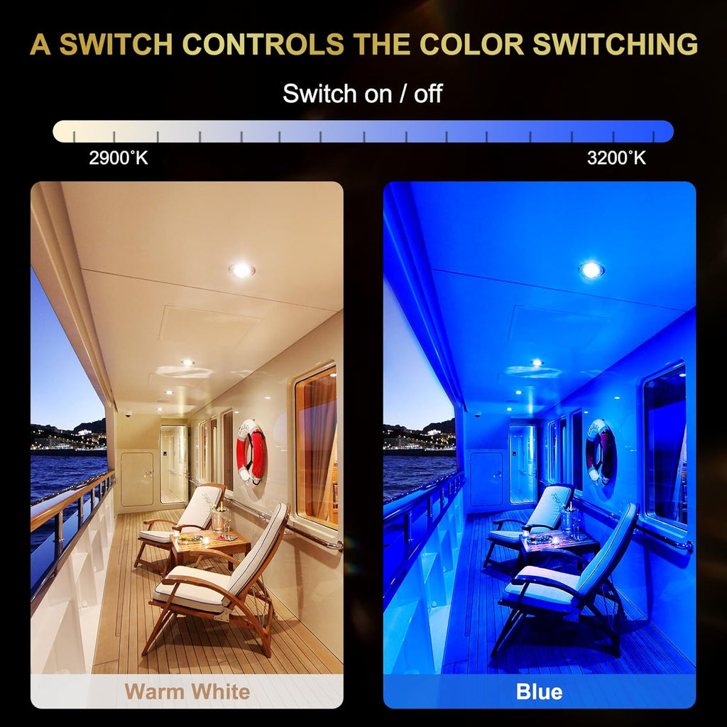 Goldlife B3 LED Marine Courtesy Light Boat Interior Light, 2.8" 11LED DC10-30V IP67 316 Stainless Boat Cabin Ceilling Lights, Multicolor Surface Mount RV Transom Deck Yacht Lighting