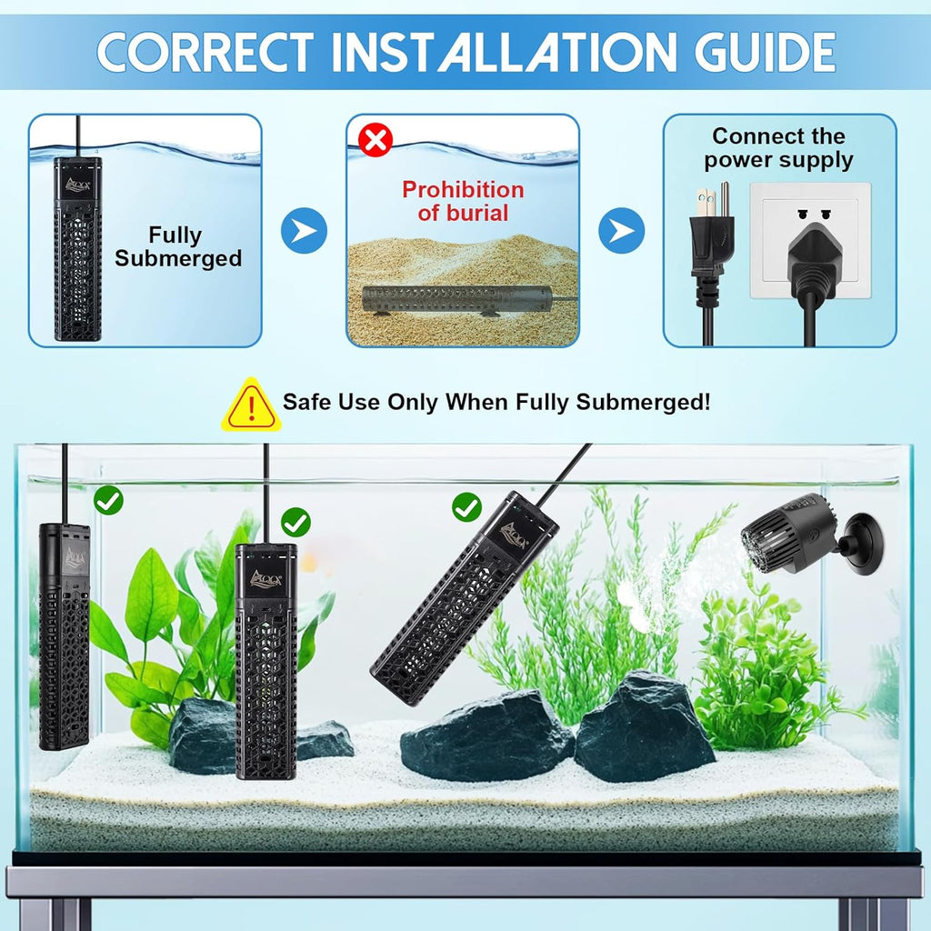 AQQA 1000W Aquarium Heater for 135-172 Gallon, Dual Quartz Submersible Fish Tank Heater with Digital Controller, 59-93°F Adjustable Temp, Dry Burn & Overheat Protection – for Freshwater & Saltwater