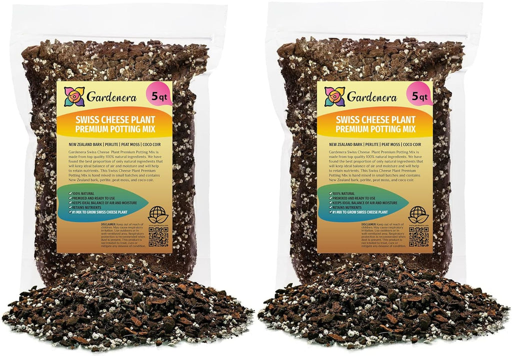Gardenera Premium Swiss Cheese Plant Potting Mix - 10 QT - Monstera Deliciosa Blend for Optimal Nutrients and Drainage for Healthy Growth - (2 Bags of 5 Quart)