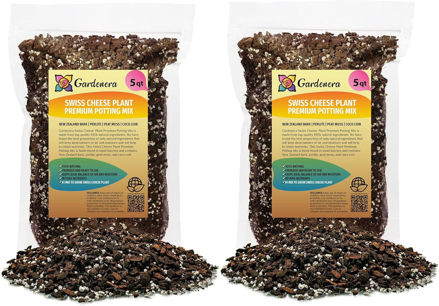Gardenera Premium Swiss Cheese Plant Potting Mix - 10 QT - Monstera Deliciosa Blend for Optimal Nutrients and Drainage for Healthy Growth - (2 Bags of 5 Quart)