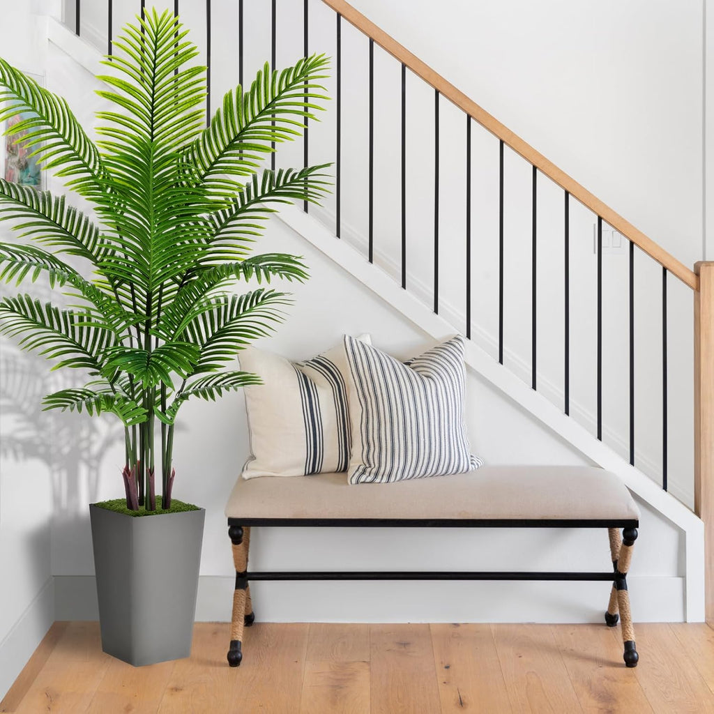 Artificial Palm Tree 6FT - Fake Tree with Gray Tall Planter - Faux Tropical Areca Floor Plant in Pot - Artificial Silk Plant for Home Office Living Room Decor Indoor