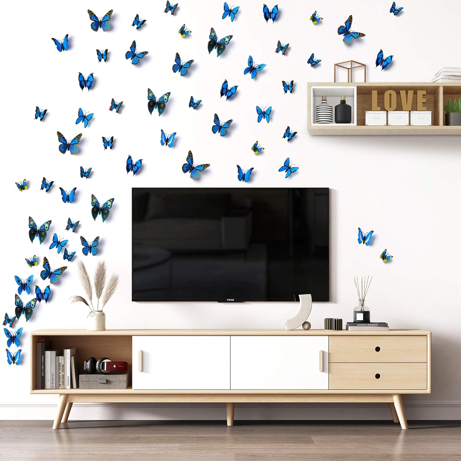 LiveGallery 72 PCS Removable 3D DIY Beautiful Butterfly Wall Decals Blue Butterflies Art Decor Wall Stickers Murals for Kids Baby Boy Girls Bedroom Classroom Offices