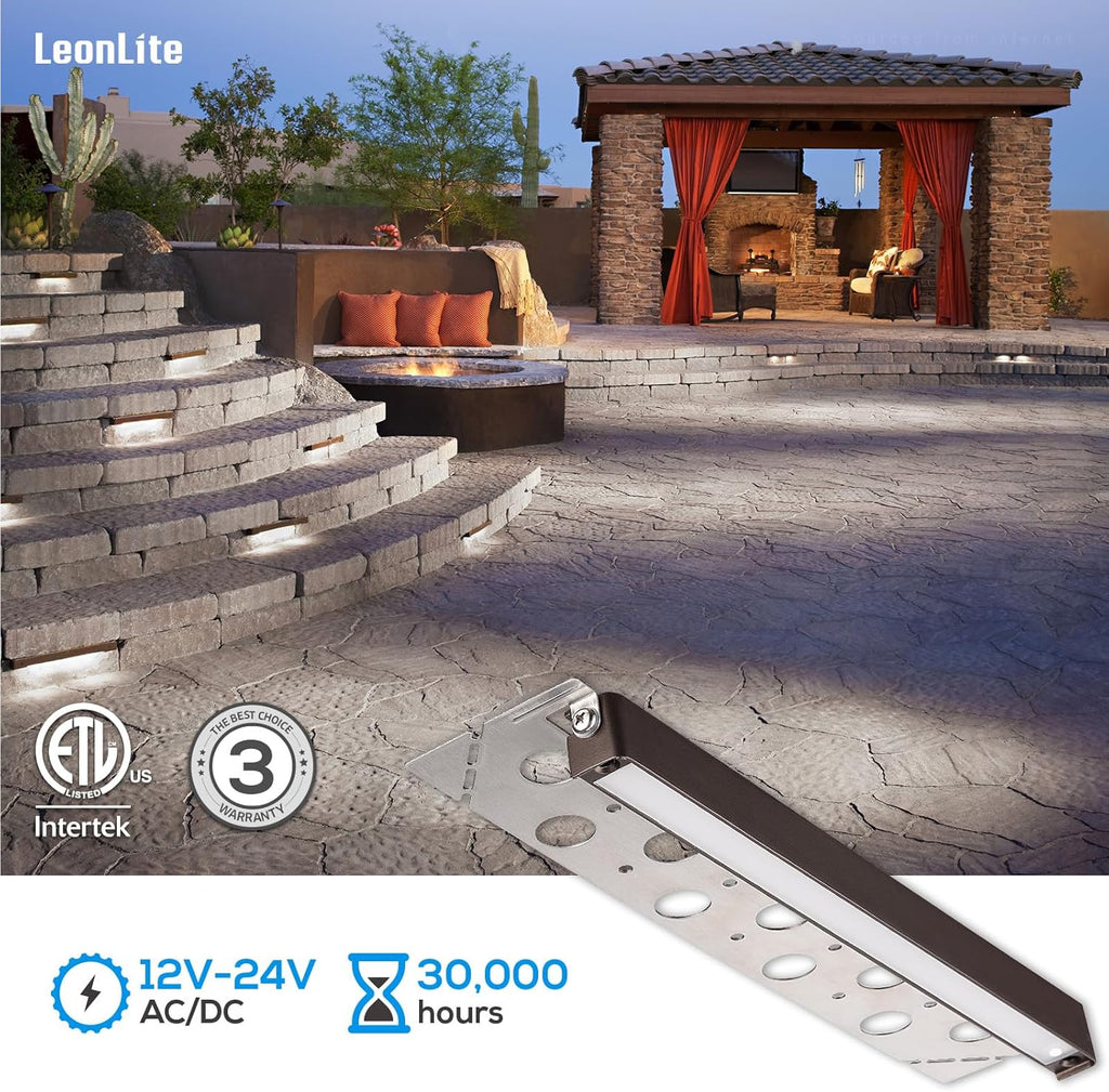 LEONLITE 8-Pack 12 Inch LED Hardscape Lighting, Update Retaining Wall Lights, LED Landscape Lighting, 12-24V AC/DC Paver Light Low Voltage, 3W/5W/7W Dimmable Outdoor Step Lights, 5000K Daylight, ETL