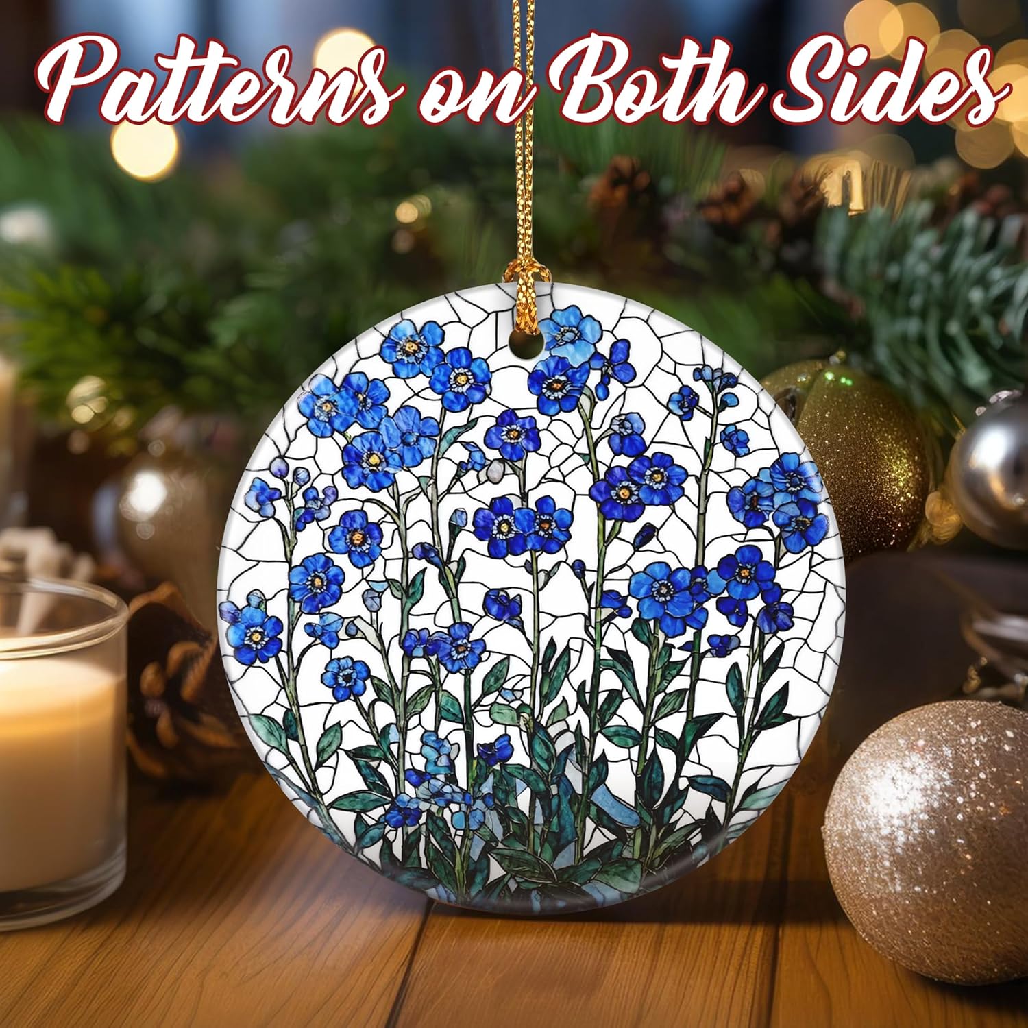 Christmas Ornaments, Dodosky 2.8in Ceramic Forget-Me-Not Flower Ornament, Xmas Decor, Christmas Tree Ornaments, Xmas Decorations for Tree, Holiday Ornament, Forget-Me-Not Flower Gifts for Women, Mom