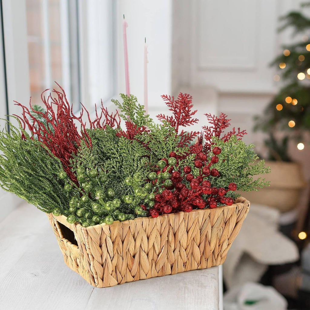 75 Pcs Christmas Glitter Branches 3 Styles Artificial Christmas Picks Berries Stems Pine Needles Floral Twig Spray for Xmas Tree Ornaments DIY Wreath Garland(Red, Green)