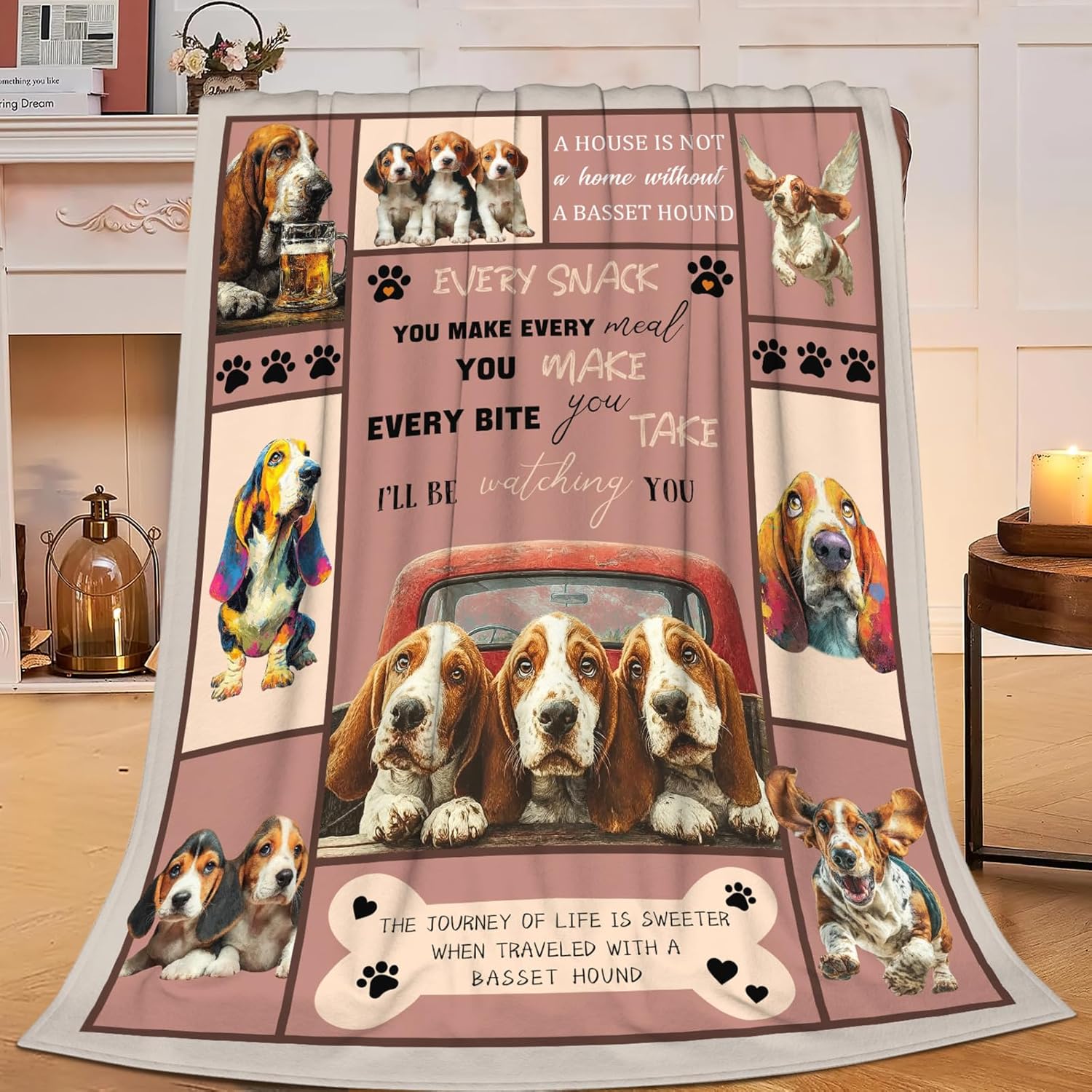 Basset Hound Throw Blanket Basset Hound Puppy Stuff Gifts for Dog Lover Kids Girls Boys Adults Women Men Soft Cozy Warm Plush Fluffy Fuzzy Fleece Blanket Decor 60''X80''