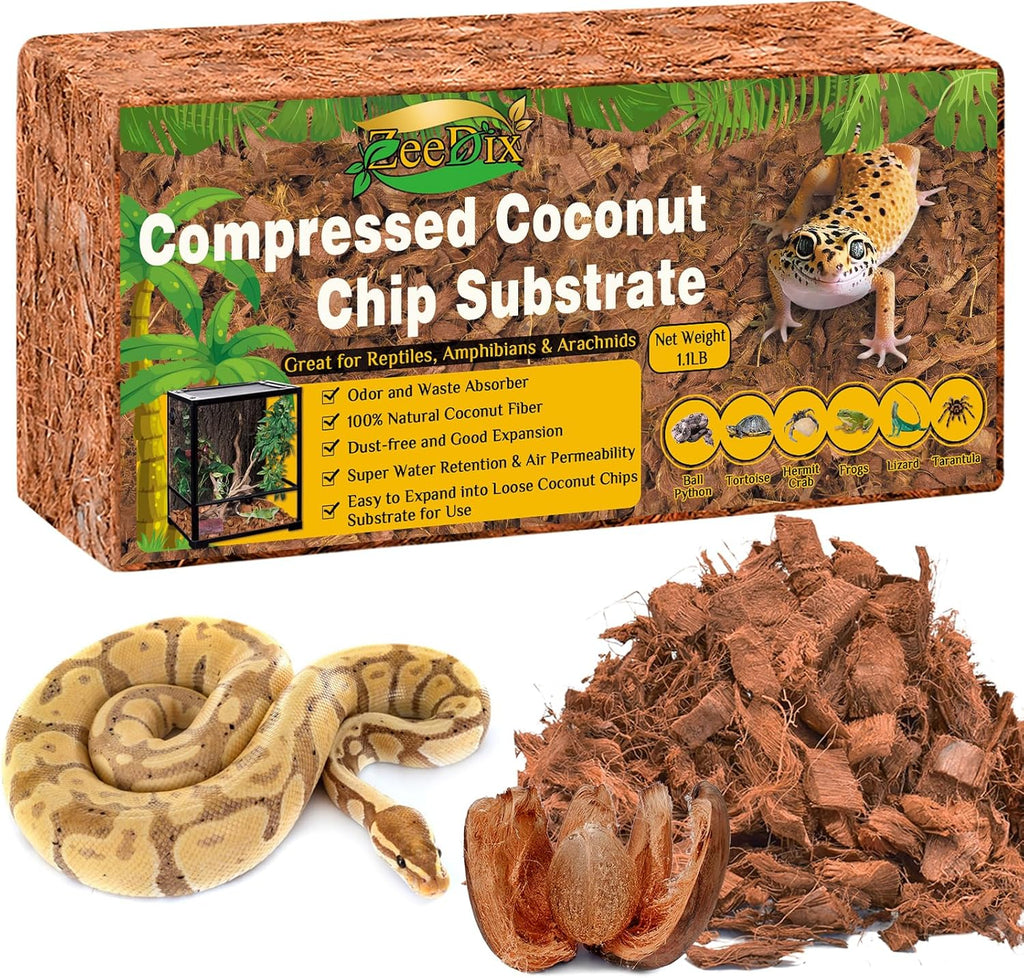 ZeeDix Coconut Husk for Reptiles, Organic Coconut Chips Substrate Coco Husk Snake Bedding, Coco Coir Chips Reptile Substrate for Ball Python, Tortoises, Geckos, Lizards, Hermit Crab, Lizard, Tarantula