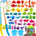CozyBomB™ Magnetic Fishing Toys Game Set for Kids | Water Table Bathtub Kiddie Pool Party Pole Rod Net, Outdoor Plastic Floating Fish, Toddler Bath Color Ocean Sea Animals Birthday Gift Age 3-5 6 4-8
