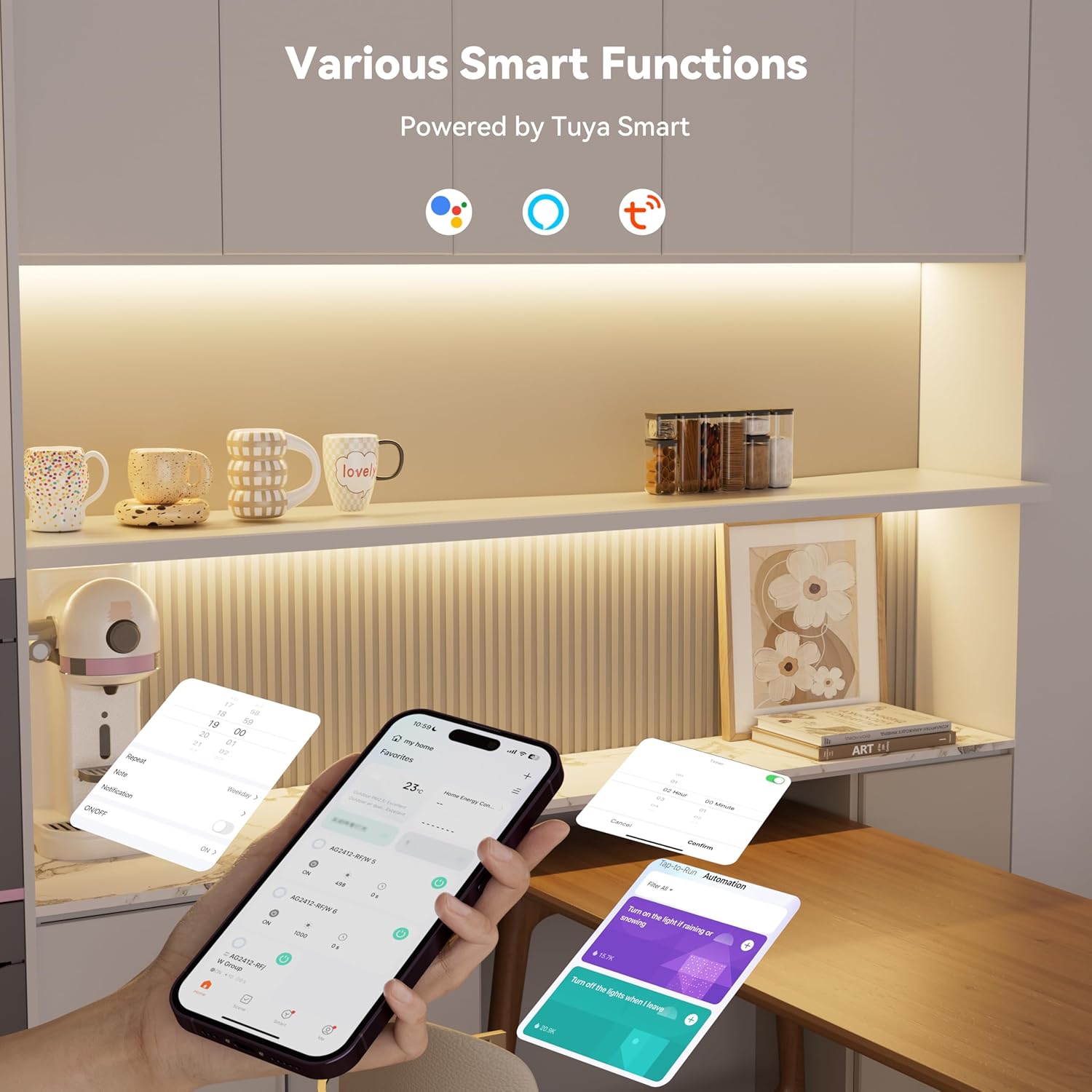 PAUTIX 2-Way RF WiFi Smart Remote Dimmer for Single Color LED Strip Lights,Work with Alexa and Google,14-Key Wireless Remote,DC 12-24V Controller for 3528/2835/5050/COB LED Strip Light(One to Two Way)
