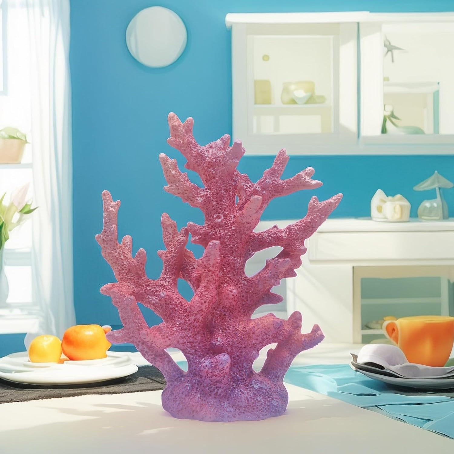 Beach Coastal Decor Coral Reef Home Decor Coral Statue Sculpture Home,Desk,Bathroom,Desktop Shelf Statue,Marine Themed Gifts (Gradient Purple Coral)