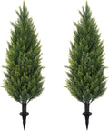 3FT Artificial Cedar Topiary Trees with Ground Spike, Set of 2 Faux Cypress Plants UV Resistant Artificial Pine Shrubs Fake Bushes for Outdoor Indoor Front Porch Garden