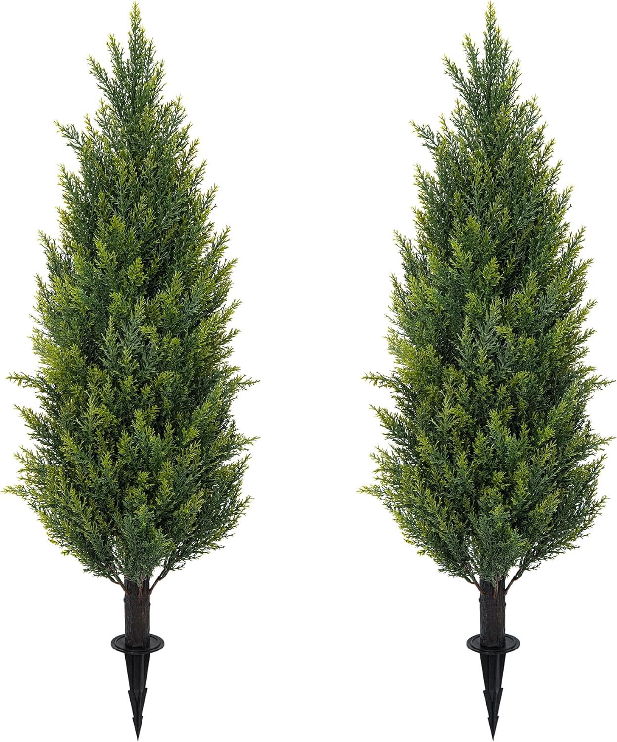 3FT Artificial Cedar Topiary Trees with Ground Spike, Set of 2 Faux Cypress Plants UV Resistant Artificial Pine Shrubs Fake Bushes for Outdoor Indoor Front Porch Garden