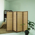4 Panel Short Room Divider Folding Screen,47 inch Bamboo Panel Divider for Home Partition,Brown