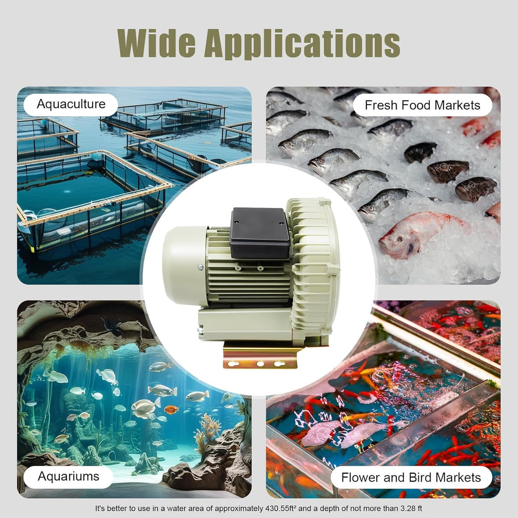 370W Industrial Vortex Air Blower, 110V Commercial High Pressure Aquaculture Air Pump, 60m³/h Output Electric Oxygen Pump for Fish Pond Aquarium Water Tank(US Standard)