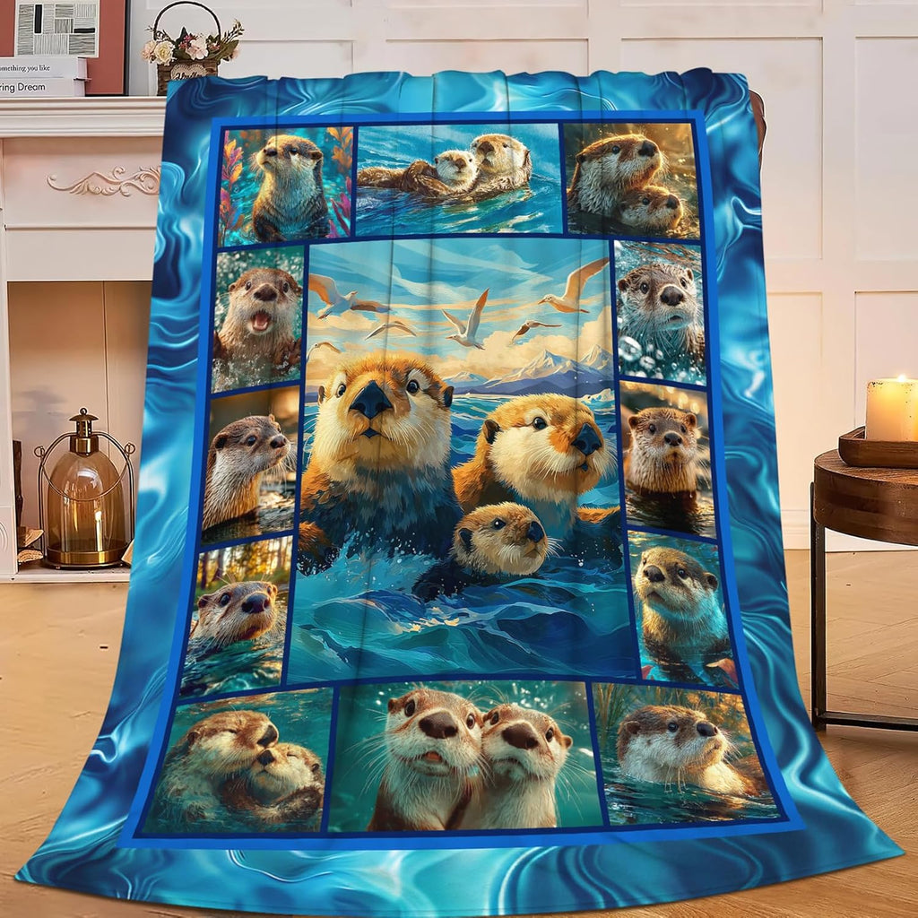 Otter Throw Blanket Otter Stuff Gifts for Kids Girls Boys Adults Women Men Soft Cozy Warm Plush Fluffy Fuzzy Fleece Blanket Decor 60''X80''
