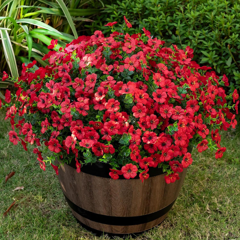 20 Bundles Artificial Flowers for Outdoor Fake Plants for Spring Decoration,Faux Eucalyptus Flowers for Planter UV Resistant Lifelike for Home Porch Garden（Red）