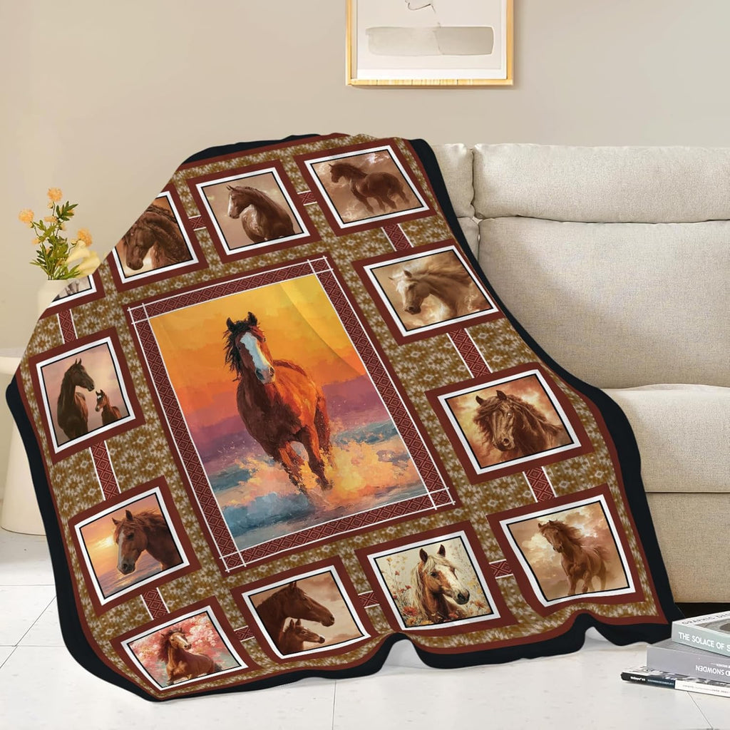 Horse Throw Blanket Horse Stuff Gifts for Kids Girls Boys Adults Women Men Soft Cozy Warm Plush Fluffy Fuzzy Fleece Blanket Decor 40''X50''