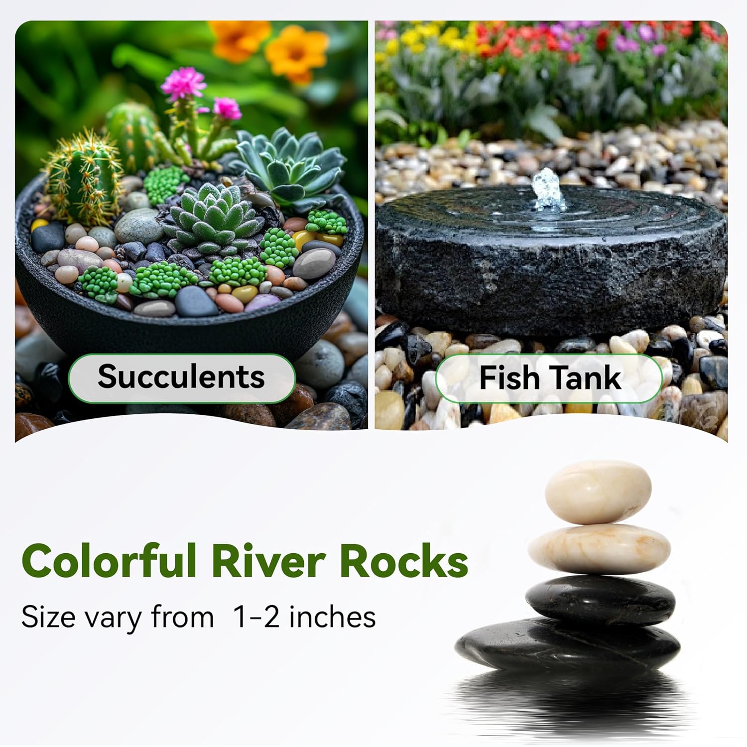 40 lbs Natural Polished River Rocks, 2-3 Inch Mixed Color Decorative Pebbles for Landscaping, Aquarium, Succulent Drainage, Plant Vase & Garden Decor (colorful-40LB)