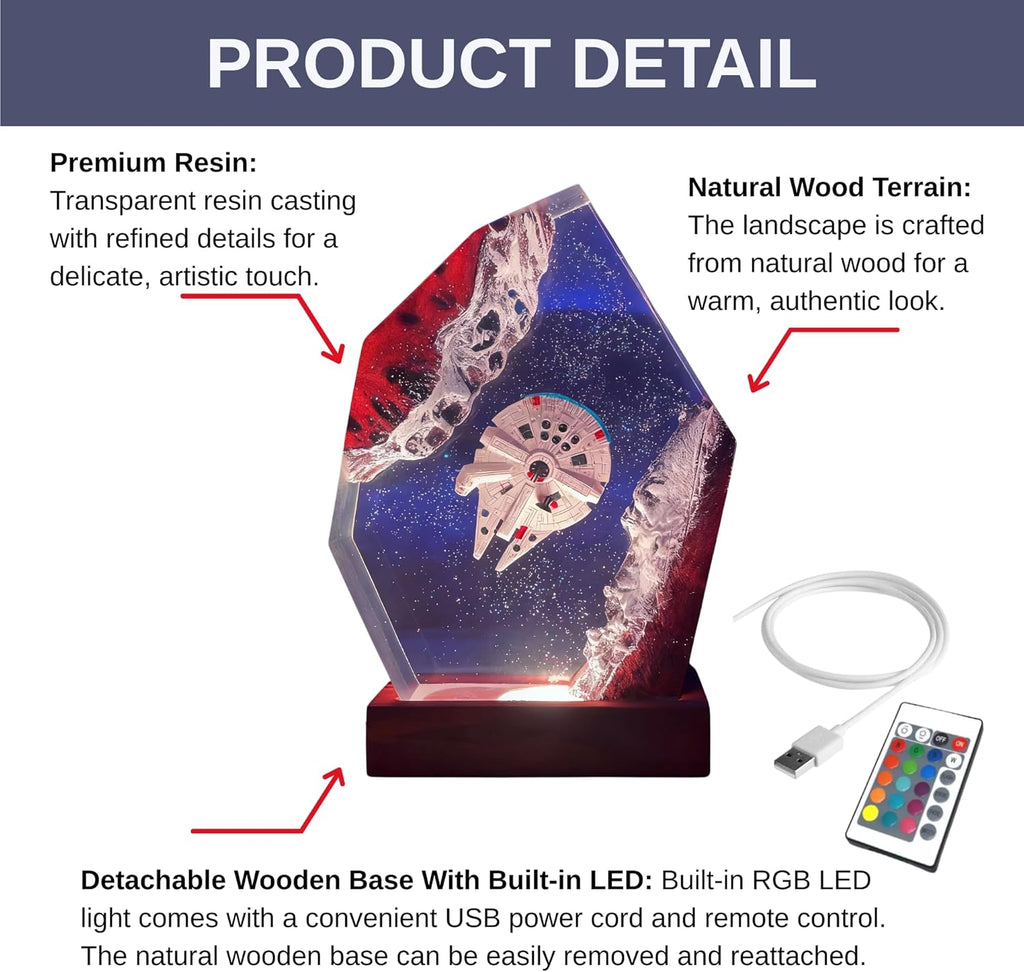 Galaxy Sapce Resin Night Light, LED Space Lamp, USB Powered Resin Art Lamp & Handmade Desk Lamp with Wooden Base & Remote,Handmade Gift for Christmas, New Year 2025