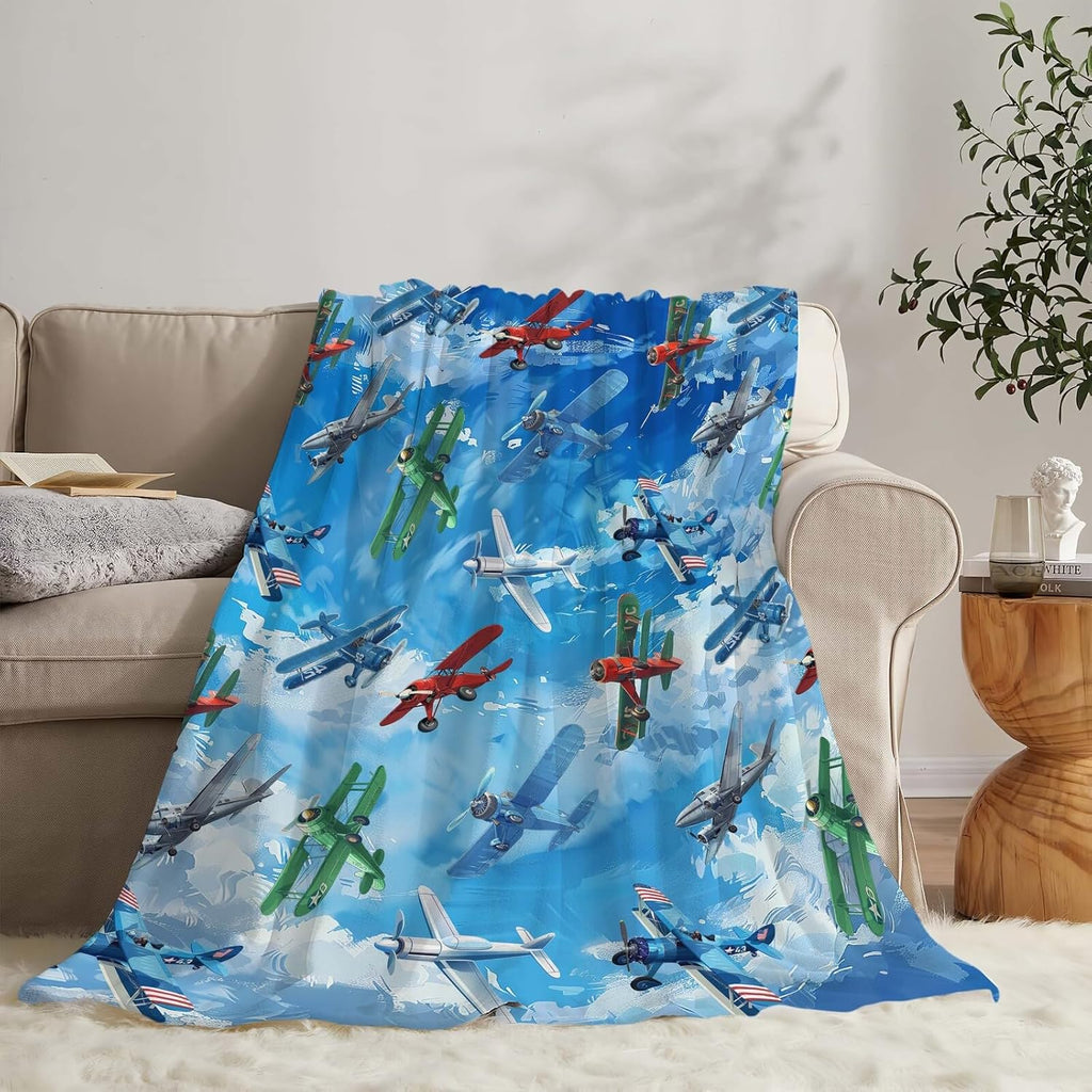 Airplane Blanket Cute Aircraft Plane Throw Blanket Gifts for Girls Women Kids Boys Adults Men Super Soft Cozy Plush Fluffy Fuzzy Fleece Blanket Home Decor 60''X80''