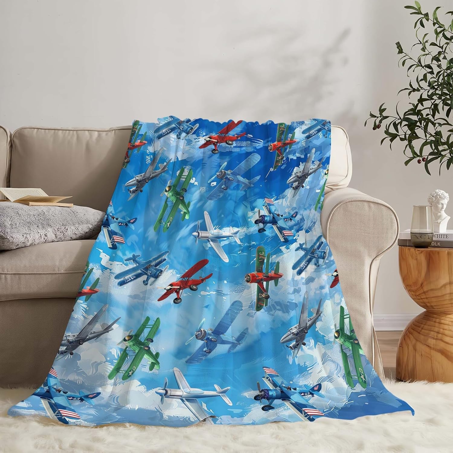 Airplane Blanket Cute Aircraft Plane Throw Blanket Gifts for Girls Women Kids Boys Adults Men Super Soft Cozy Plush Fluffy Fuzzy Fleece Blanket Home Decor 60''X80''