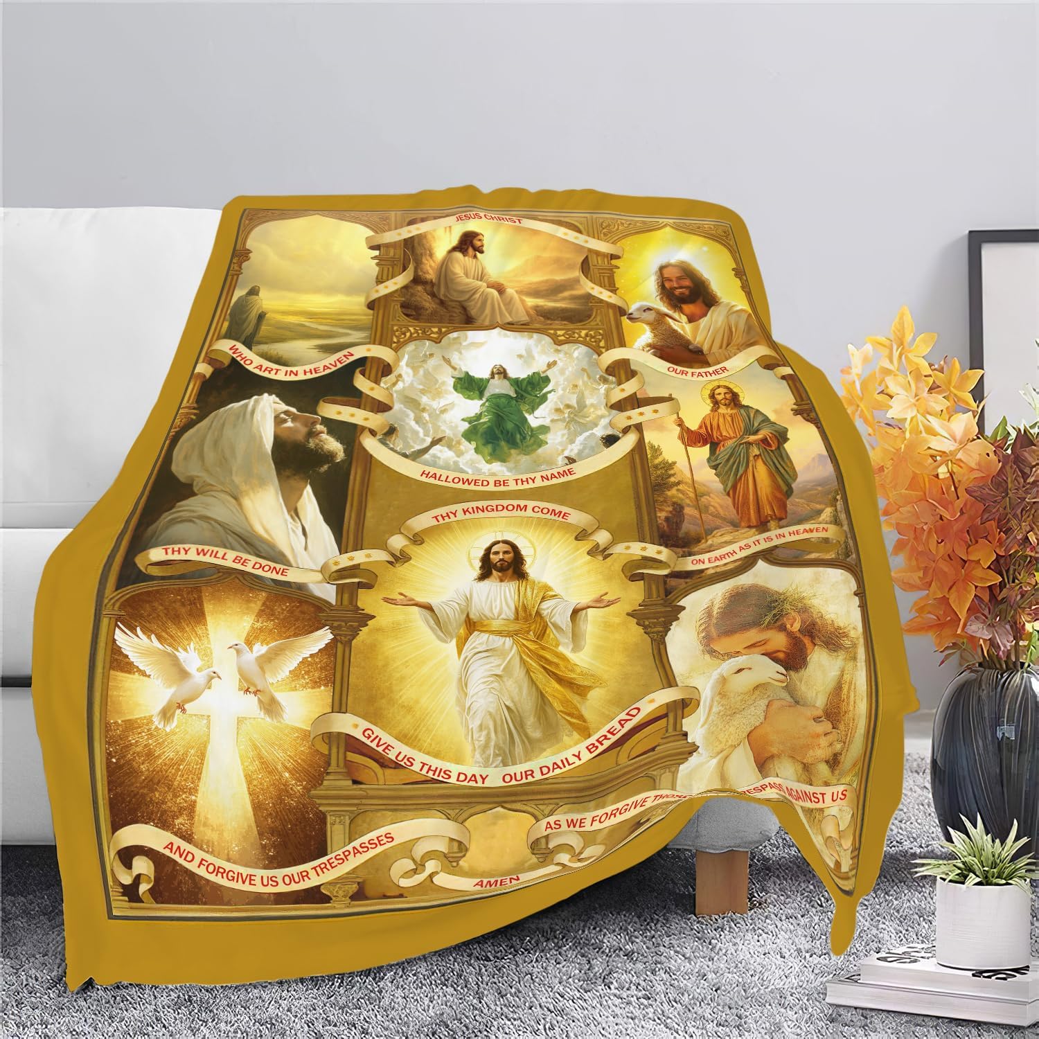 Jesus Blanket Christian Religious Faith Bible Verse Healing Prayer Throw Inspirational Scripture Catholic Spiritual Gifts for Men Women Adults Cozy Plush Fluffy Fuzzy Fleece Blanket Decor 40''X50''