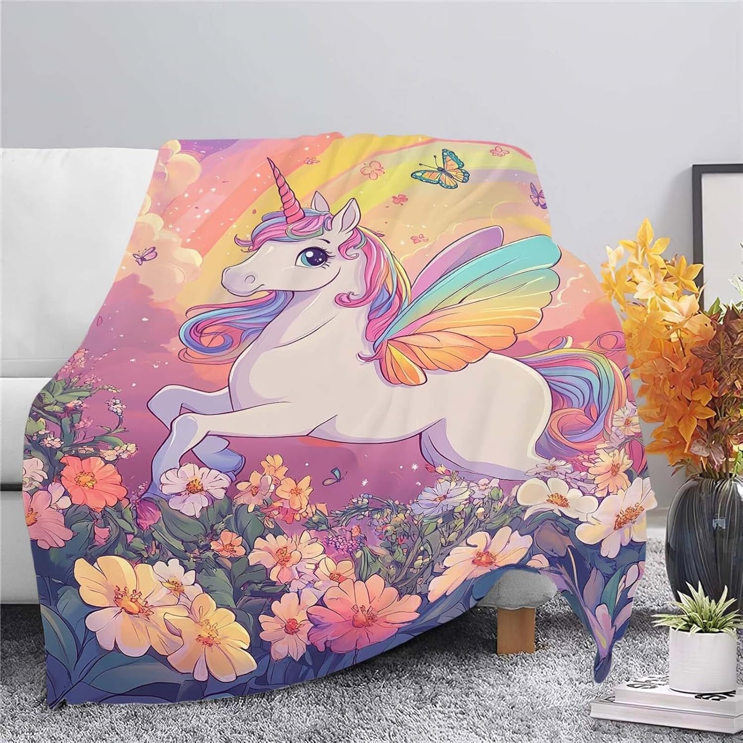 Unicorn Throw Blanket Unicorn Rainbow Stuff Gifts for Kids Girls Boys Adults Women Man Soft Cozy Warm Plush Fluffy Fuzzy Fleece Blanket Decorr 40''X50''