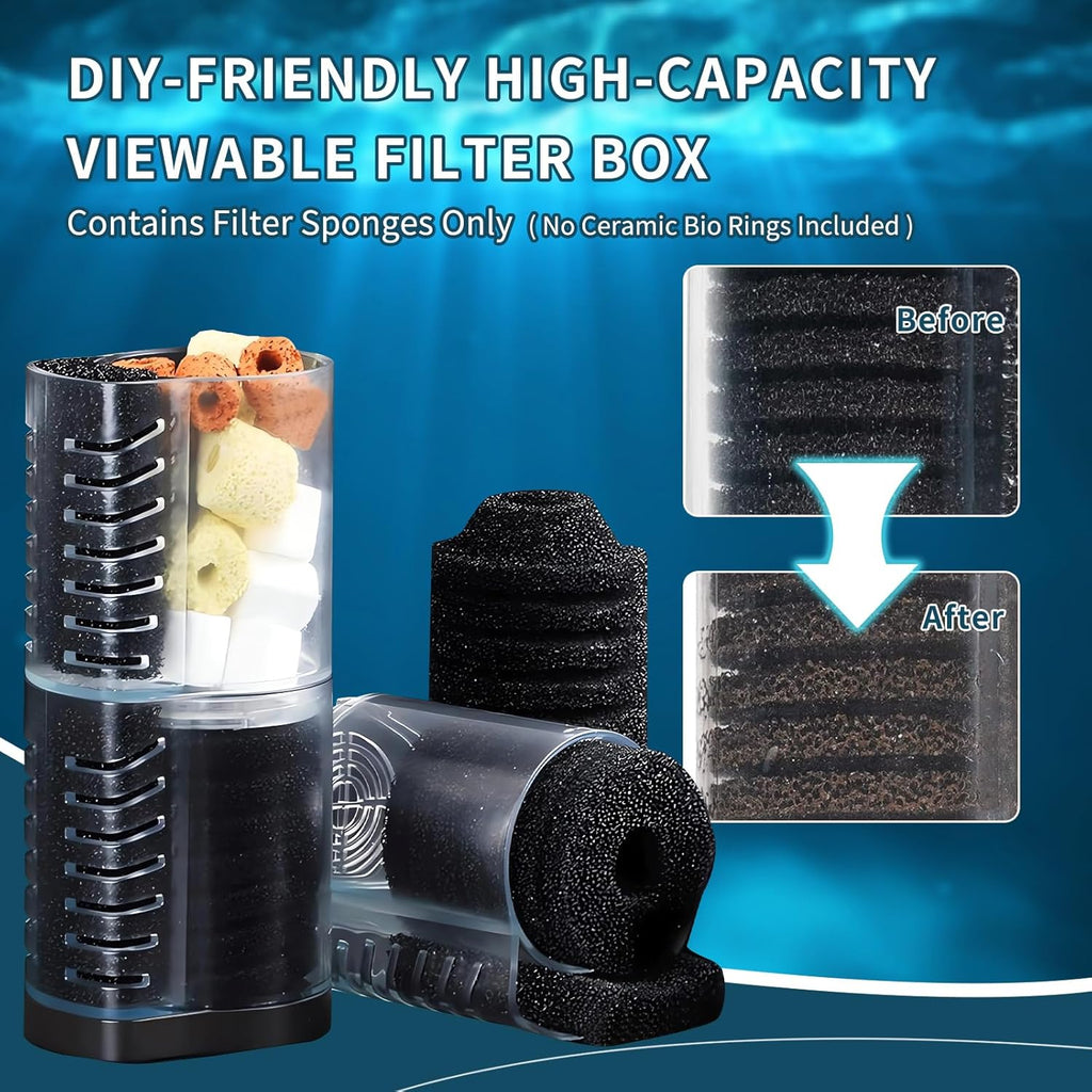 TARARIUM Aquarium Filter 400GPH for 55-200 Gallon Fish Tank, Biochemical Quiet Submersible Internal Powerful Pump Air Supply, Wave Maker 4 in 1, Small Ponds, Saltwater & Freshwater Crystal Clear