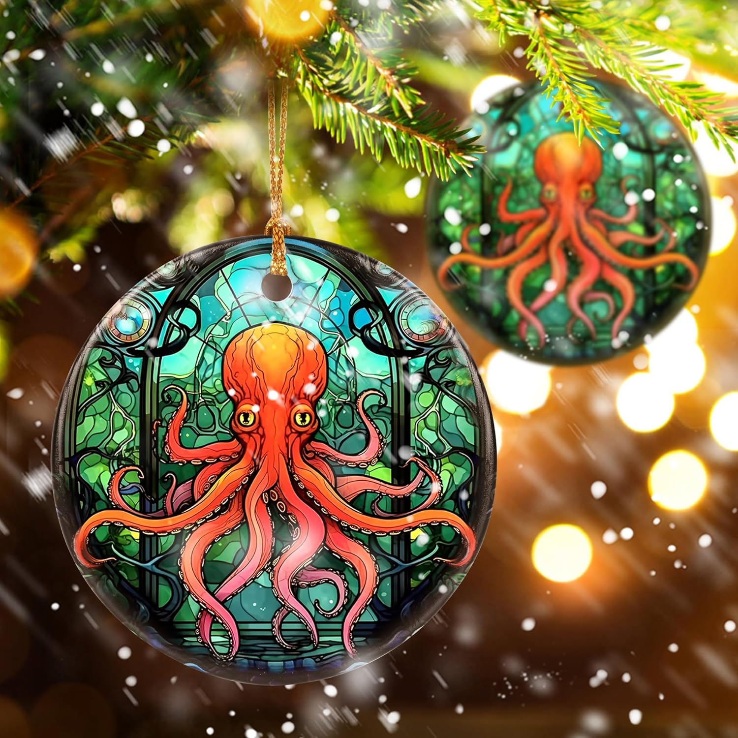 Touber Christmas Ornament, Christmas Decoration, Holiday Present Idea, Heirloom Keepsake, Round Ceramic, Gift Exchange, Gift Idea, Octopus
