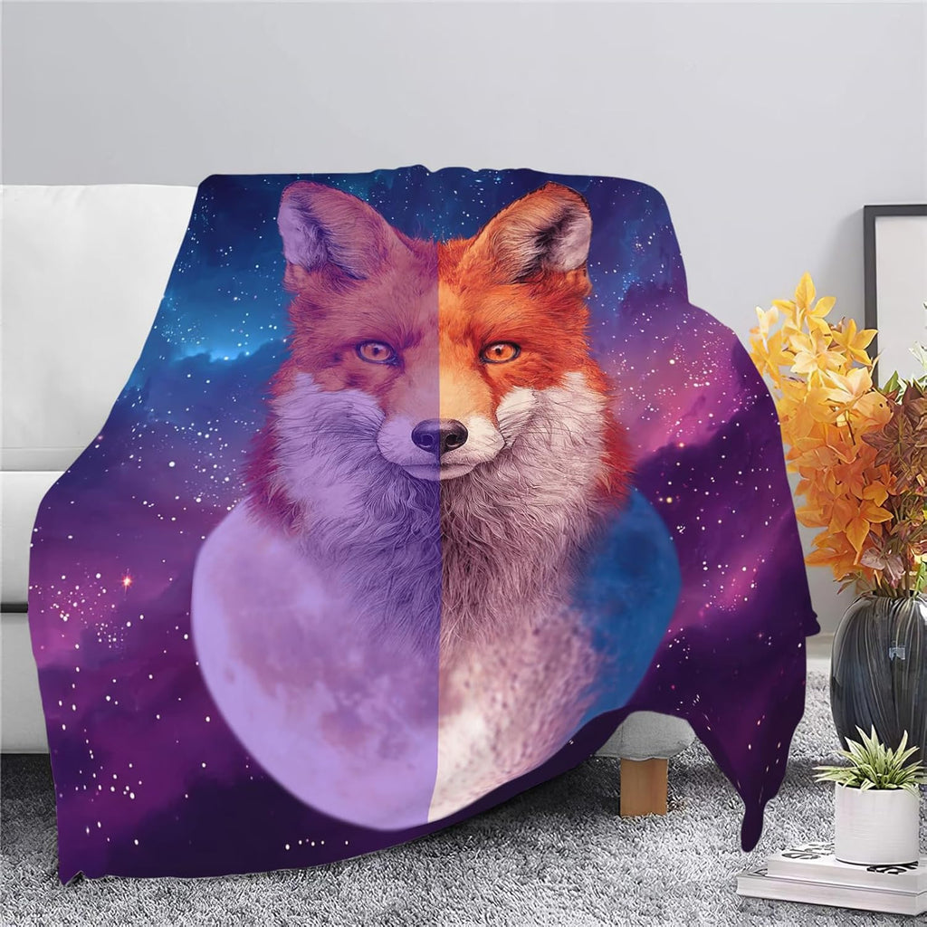 Fox Throw Blanket Orange Fox Stuff Gifts for Kids Girls Boys Adults Women Men Soft Cozy Warm Plush Fluffy Fuzzy Fleece Blanket Decor 50''X60''