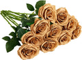 Artificial Rose 10pcs Open Flower Bouquet Faux Rose Stems for Wedding Arrangement, Bridal Bouquet, Centerpiece, Fake Faux Silk Flowers (Toffee)