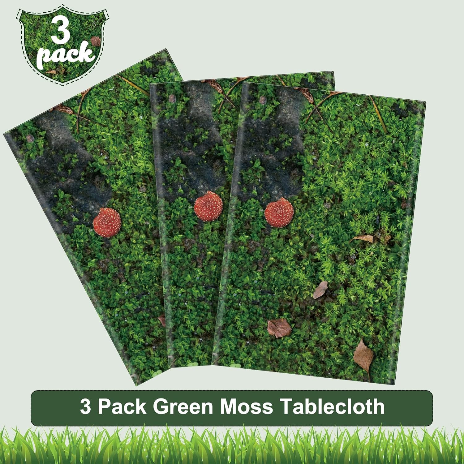 Tiamon 3 Pcs Green Moss Plastic Tablecloth 108 x 54 Inch Grass Leaves Table Cover Disposable Tablecloth for Rectangle Table Forest Jungle Plants Nature Outdoor Picnic Camping Birthday Party Supplies
