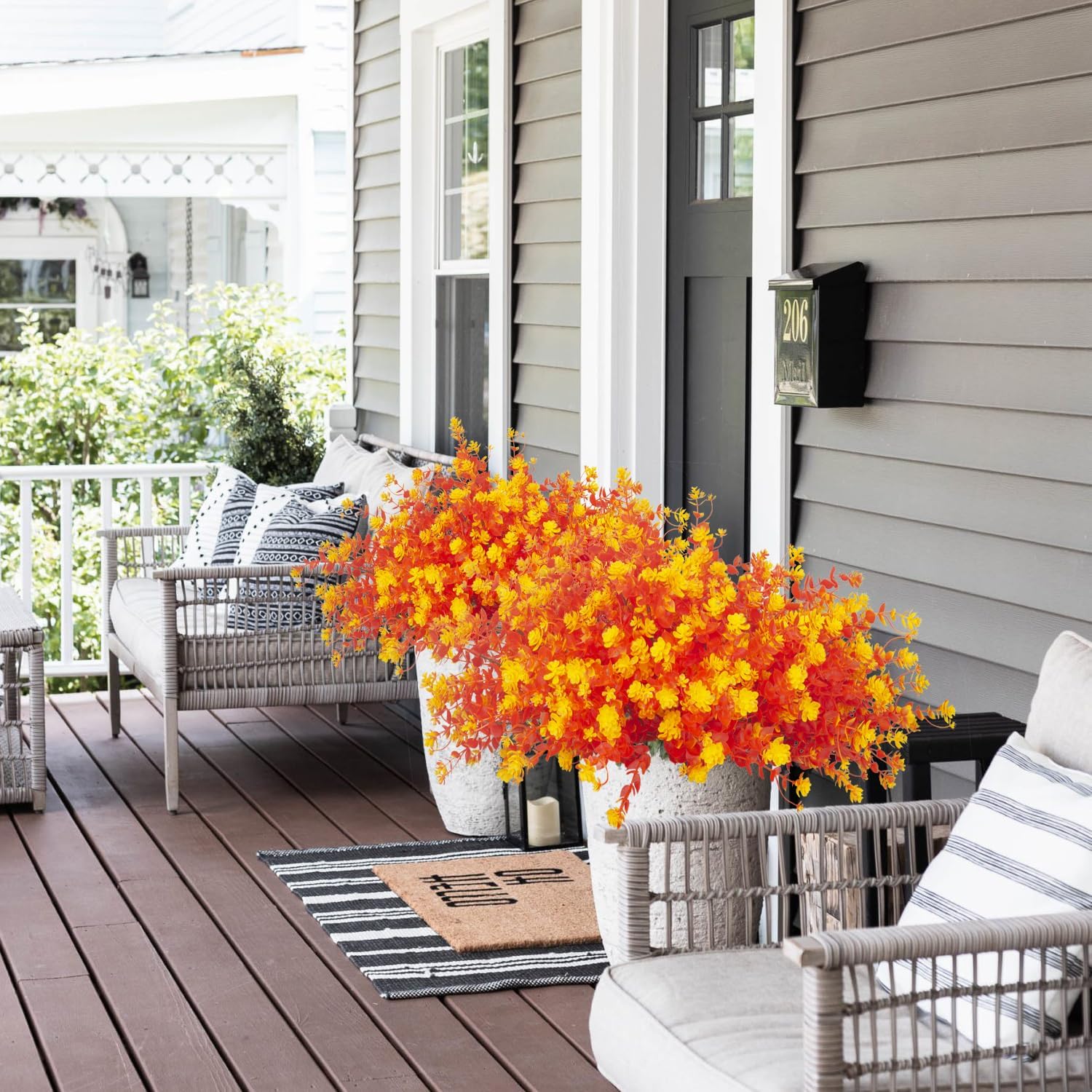 12 Bundles Artificial Fall Flowers for Outdoors, Artificial Plants UV Resistant Fall Fake Mums Plants for Outside Halloween Christmas Porch Decoration ecorations (Fall Orange)