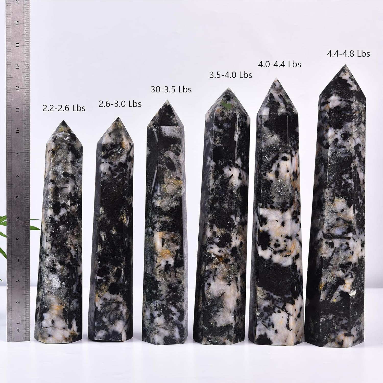 JIC Gem Large Black and White Tourmaline Crystal Obelisk Tower Wand 6 Faceted Healing Crystal Quartz Wand Point Home&Desktop Decoration 3.0-3.5 Lbs