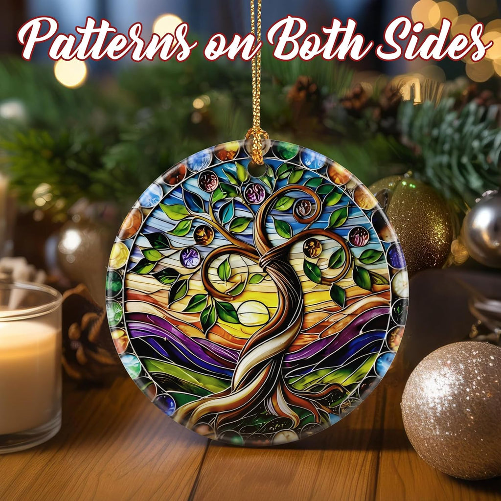 Christmas Ornaments, Dodosky 2.8in Ceramic Tree of Life Ornament, Xmas Decor, Christmas Tree Ornaments, Xmas Decorations for Tree, Holiday Ornament, Lavender Flower Gifts, Gifts for Women, Mom