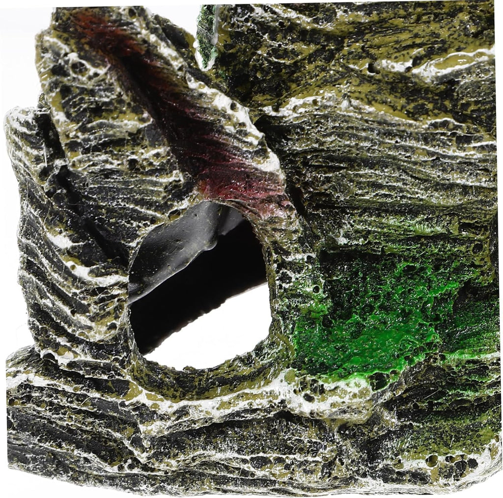 Resin Aquarium Stone Cave with Artificial Moss – Natural Rock Mountain Ornament for Fish Tank, Shrimp & Betta Hiding, Reptile Habitat Decoration, Small Landscape Terrain Accessory for Aquatic Decor