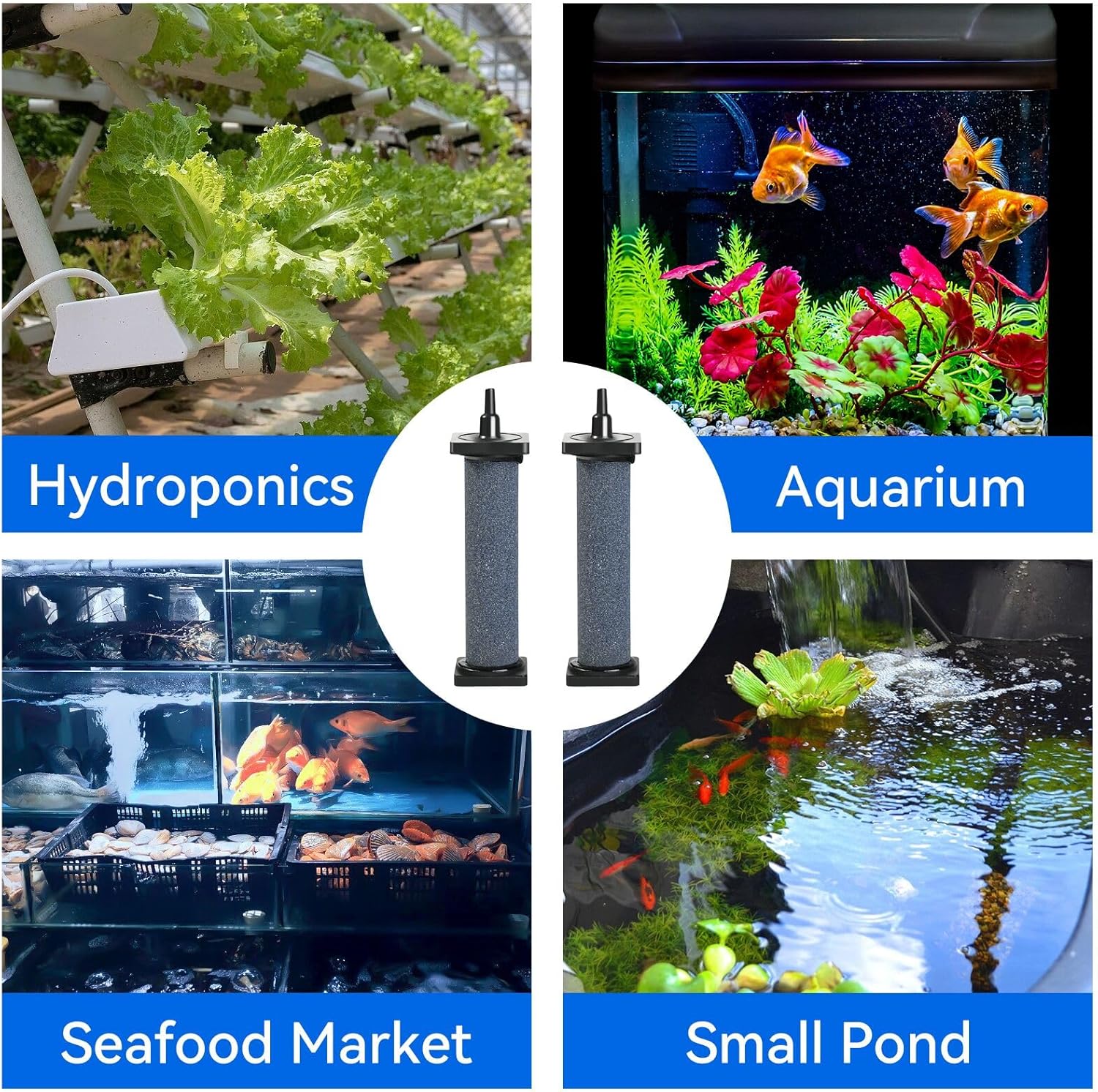 AQUANEAT Aquarium 5 inch Air Stone Cylindrical 2 Pack, Large Airstone, Aerator Bubble Diffuser, Air Pump Accessories for Aquariums, Hydroponic, Ponds and Fish Tanks