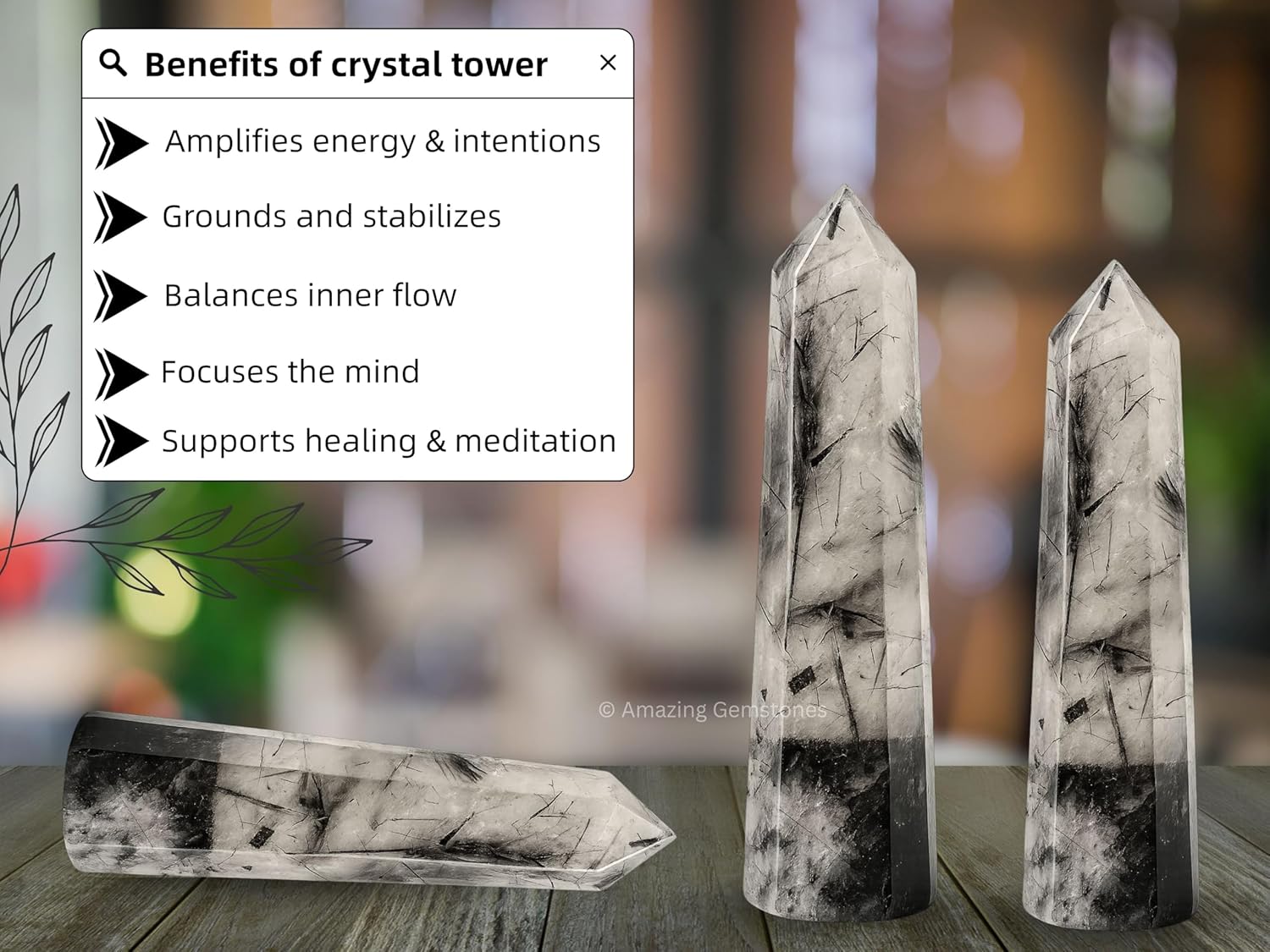 Amazing Gemstone Black Rutilated Quartz Crystal Towers ~ Natural Healing Crystal Point Obelisk for Reiki Healing & Crystal Grid (2" to 3" Inch)