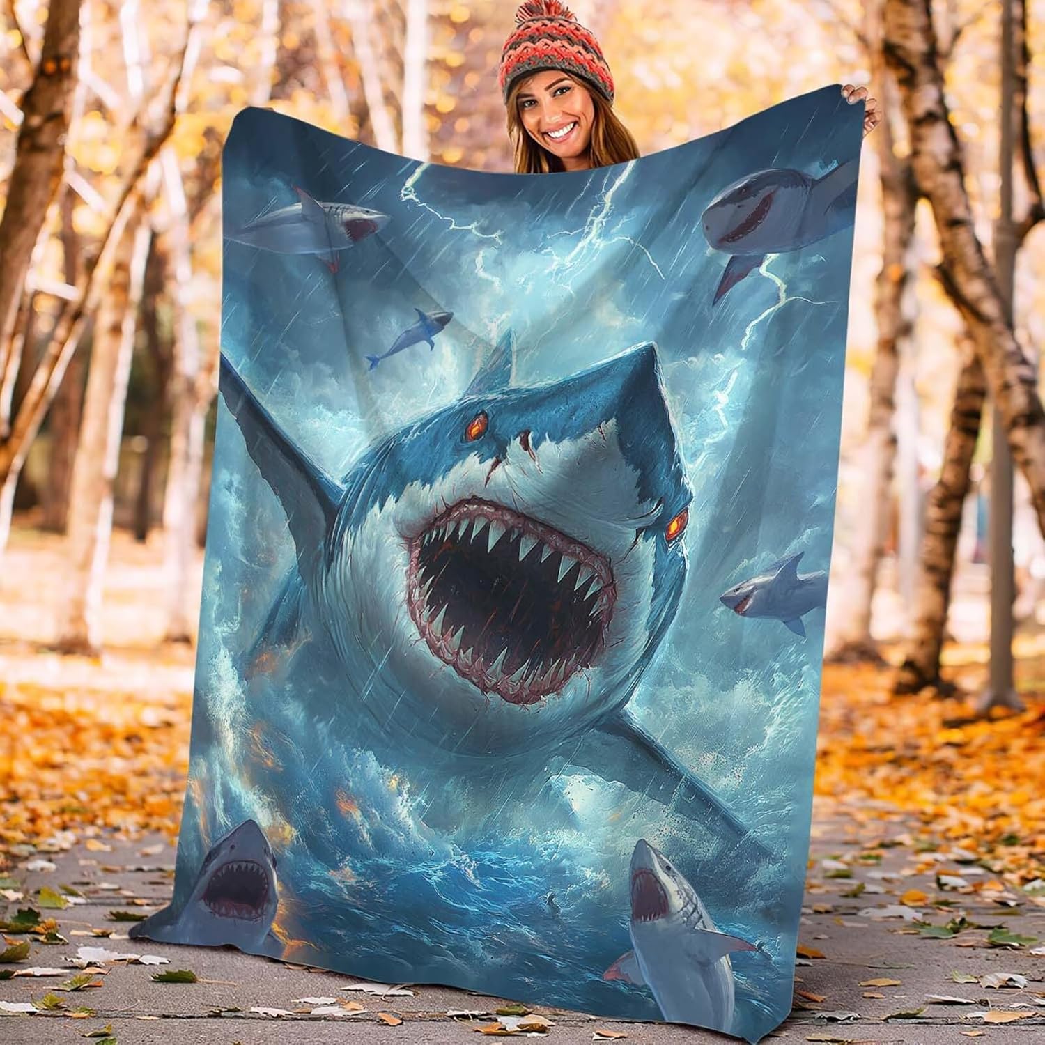 Shark Throw Blanket Ocean Shark Stuff Gifts for Kids Girls Boys Adults Women Man Soft Cozy Warm Plush Fluffy Fuzzy Fleece Blanket Decor 40''X50''