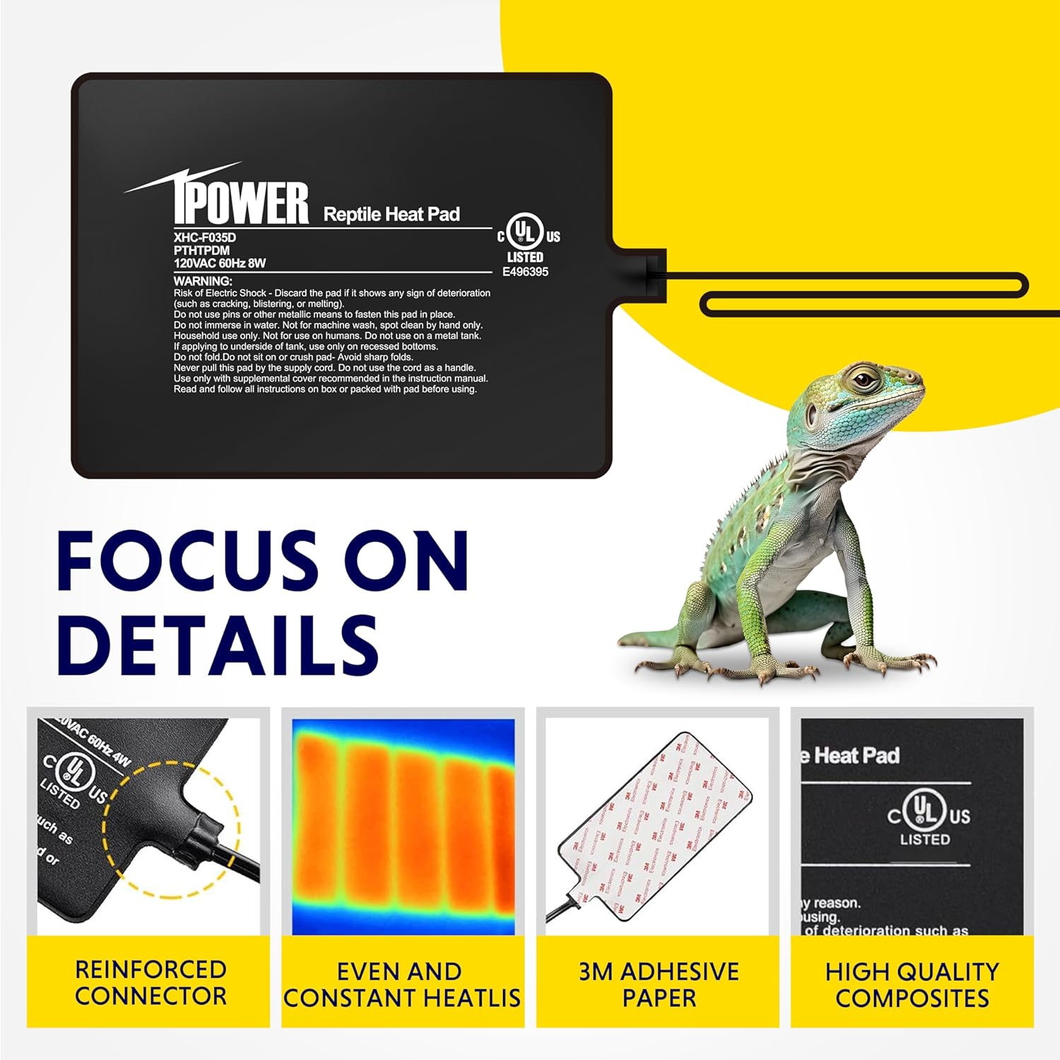 iPower Reptile Heat Pad 6X8 Inch 8W Under Tank Terrarium Warmer Heating Mat for Turtle, Lizard, Frog, Snake, Reptile, and Other Small Animals