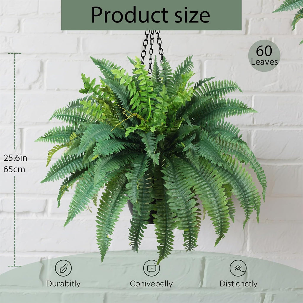 Fake Ferns Artificial Ferns for Outdoors Large Faux Ferns UV Resistance for Outdoor Large Planter Realistic Artificial Boston Fern Plants for Garden Balcony Terrace Decor 25.6In,2Pack,60Leaves