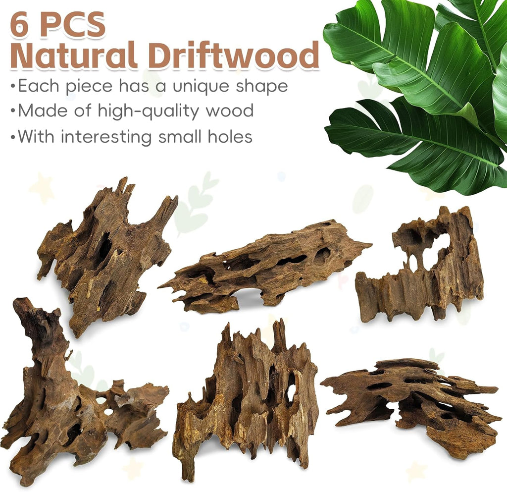 PINVNBY 6 Pcs Driftwood for Aquarium Decor 8" - 11" Natural Large Drift Wood for Fishtank Reptile Tank Aquarium Driftwood Branches Shrimp Wood Terrarium Decoration Assorted