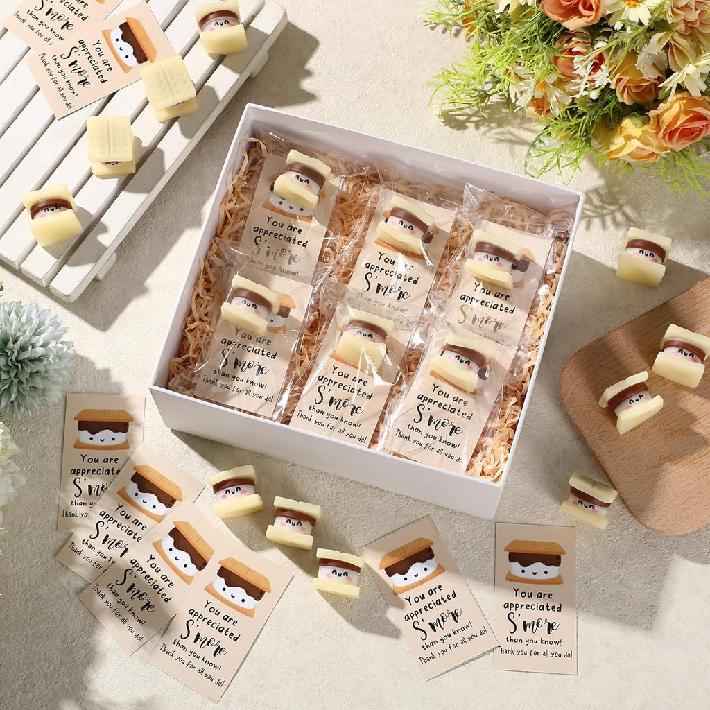 Wettarn 30 Sets Emotional Luminous Smore Stress Ball Gifts Bulk Office Christmas Appreciation Gift Cute Marshmallow Squeeze Mini Stress Relief Ball Positive Cards for Coworker Nurse Student Staff