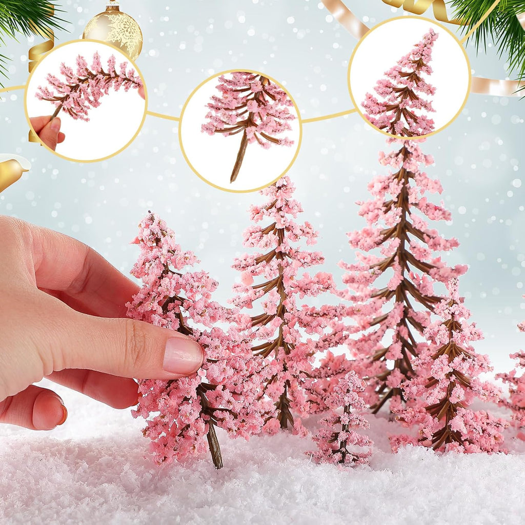 Skylety 35 Pieces Model Trees 1.2-6.3 Inch Mixed Miniature Trees Diorama Supplies Fake Plants Train Scenery Landscape Christmas Village Architecture DIY Crafts(Pink,Cedar)