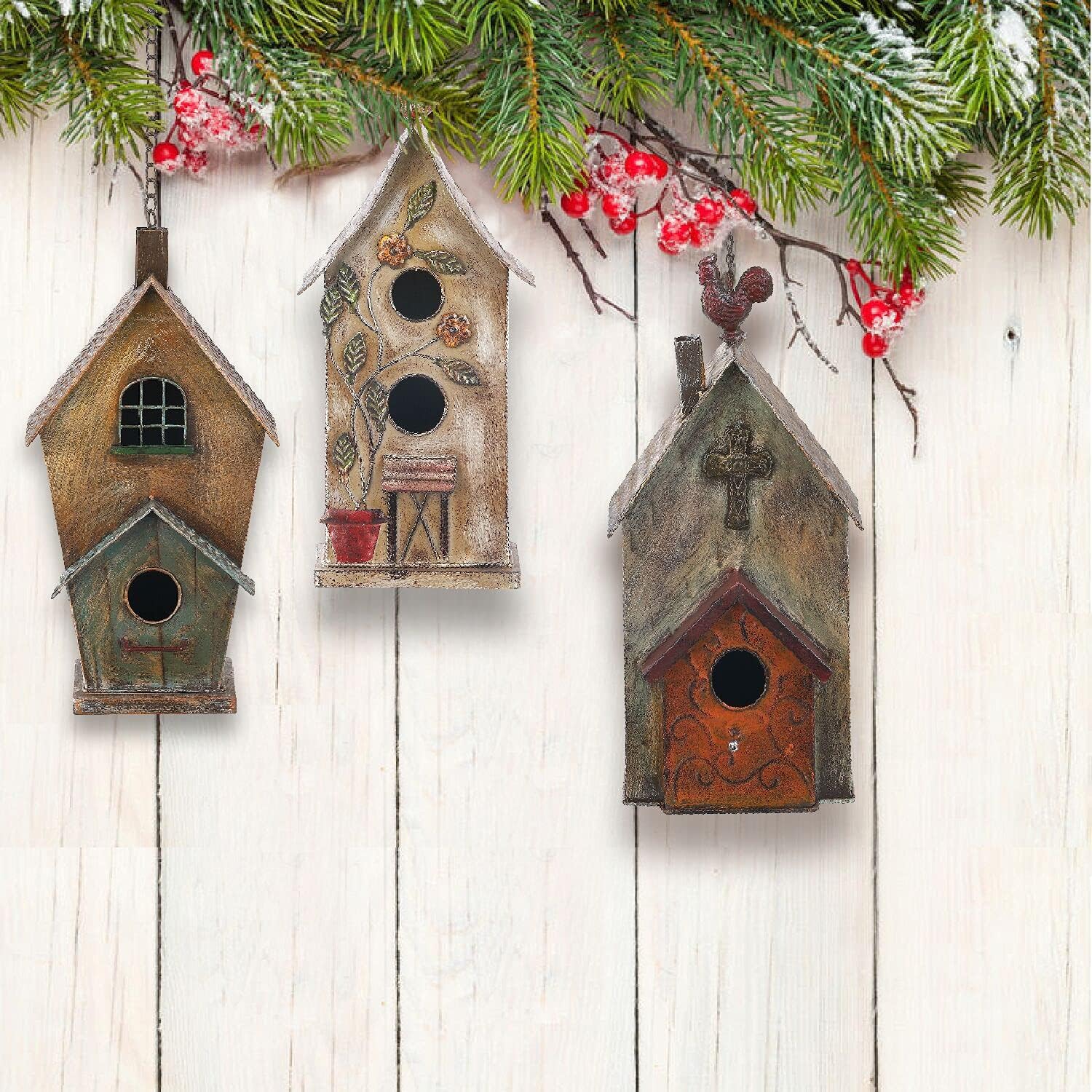 Jemeni Metal Rooster Bird Houses for Outsides Hanging, Birdhouse for Outdoor, 14.7" H……
