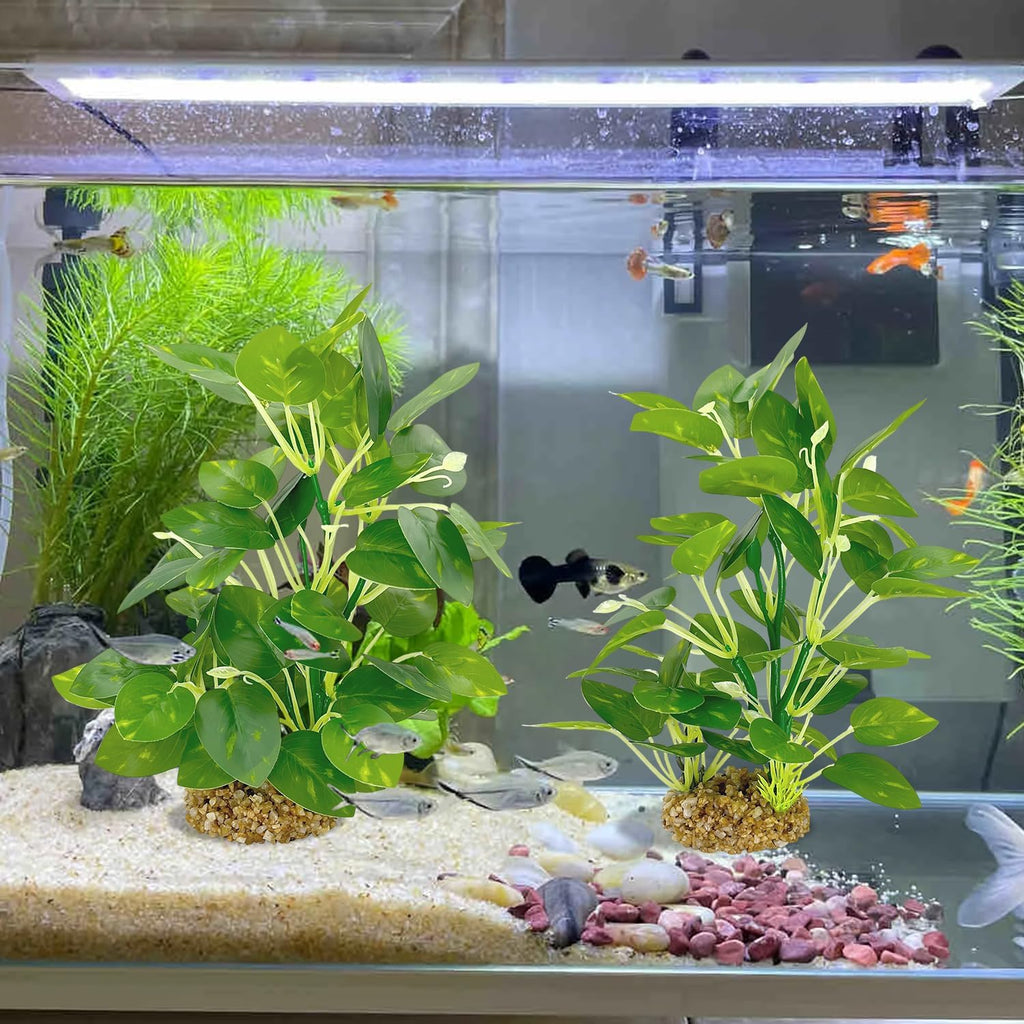 Silk Aquarium Plants (2-Pack) 9.8 Inch Artificial Plastic Fish Tank Decor, Small to Medium Size Aquarium Decorations, Safe Green Plants for Freshwater Tanks