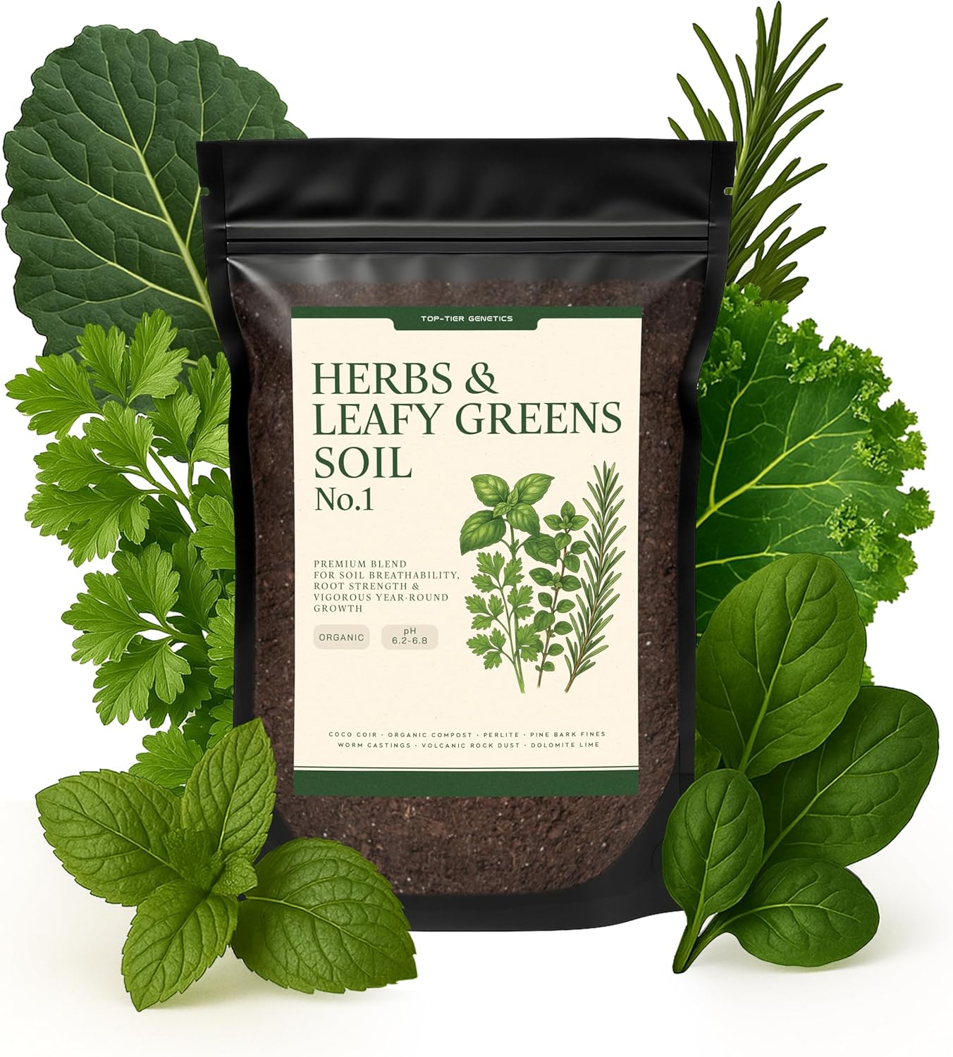 Herbs and Leafy Greens Soil – Premium Organic Nutrient-Rich Potting Mix for Basil, Mint, Lettuce, Spinach, Arugula & More – Fast Growth, Healthy Roots, Ready to Use! (4 QTS)