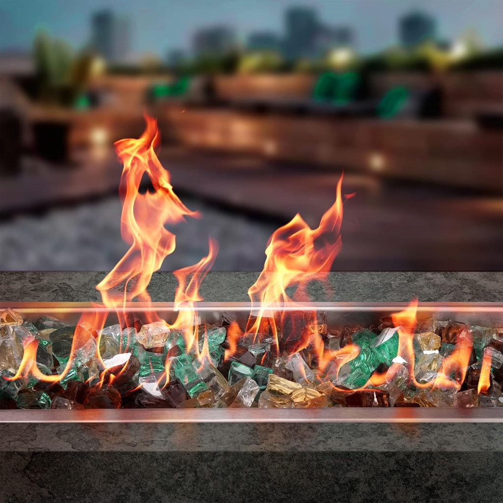 Onlyfire 10 Pounds Blended Reflective Fire Glass for Fire Pit Fireplace and Landscaping, 1/2 Inch Mixed Colored High Luster Fireglass Rocks for Outdoor ＆ Indoor Use - Gold+Light Green+Copper