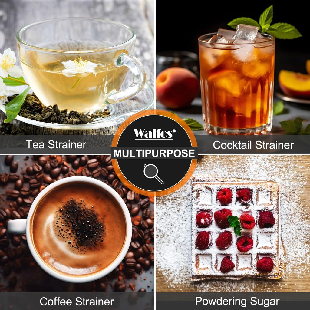 Walfos Mini Fine Mesh Tea Strainer, Stainless Steel Small Sifter with Sturdy Handle, 2.7 Inch Kitchen Metal Sieve for Tea, Coffee, Cocktail, Juice, Sugar and Spices