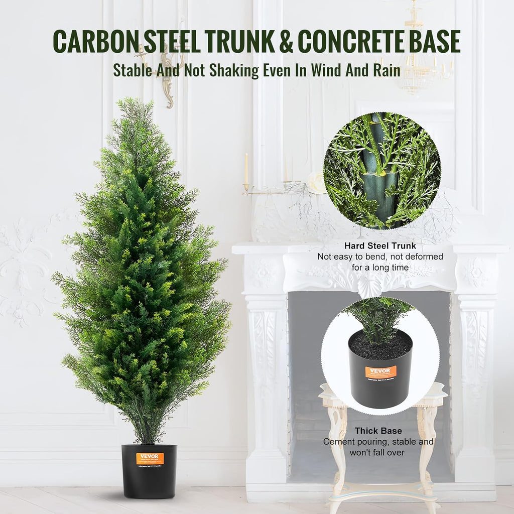 VEVOR Artificial Topiary Cedar Tree, 36 inch Tall (2 Pieces), with Extra Leaves & Pot Faux Evergreen Fake Pine Cypress Trees Plant, UV Rated Artificial Greenery Set for Home Decor Indoor/Outdoor